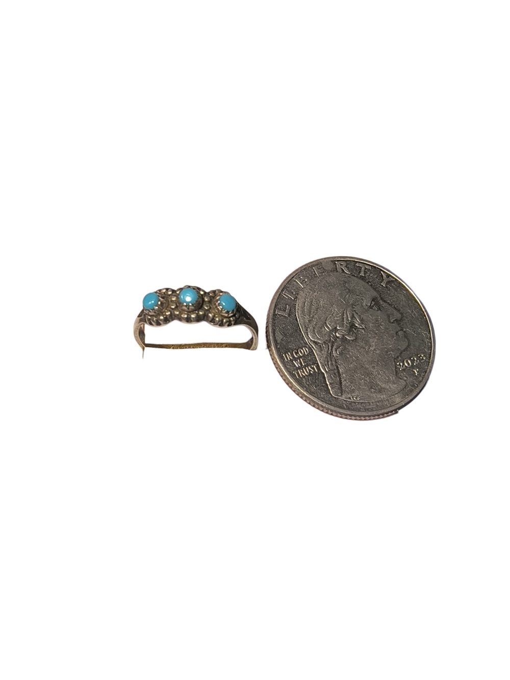 Vintage Bell Trading Post Turquoise Triple Stone Pinky Or Child Ring - Picture 5 of 11